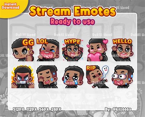 10 Stream Emotes Hoodie Boy Temple Fade Black Hair Dark Skin Etsy