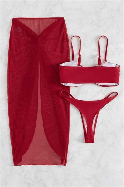 Sexy Sheer Coverup Skirt Three Piece Bikini Swimsuit Reflex Garments