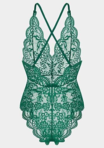Women Lingerie One Piece Lace Teddy Bodysuit Babydoll Chemise Sleepwear Green L Pricepulse