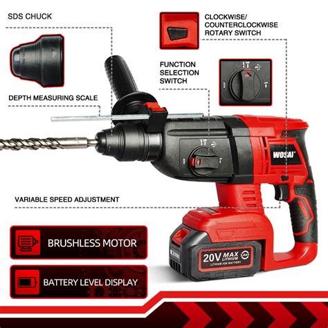 WOSAI 20V Electric Impact Drill Rotary Hammer