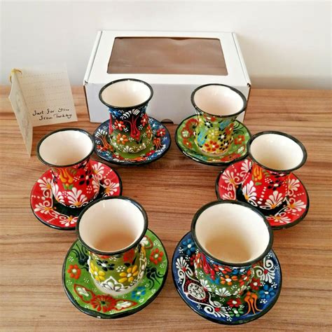 Ceramic Turkish Tea Coffee Cup Mug Set Of 6 Tile Espresso Greek Arabic