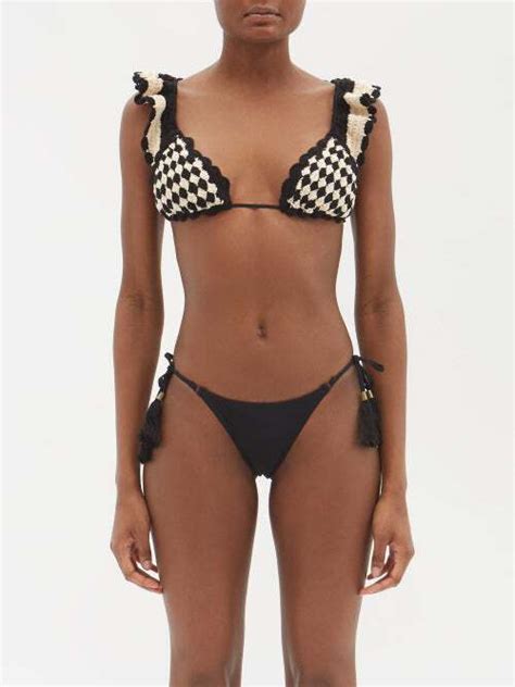 Buy Zimmermann Anneke Tassel Crochet Triangle Bikini Black Cream At