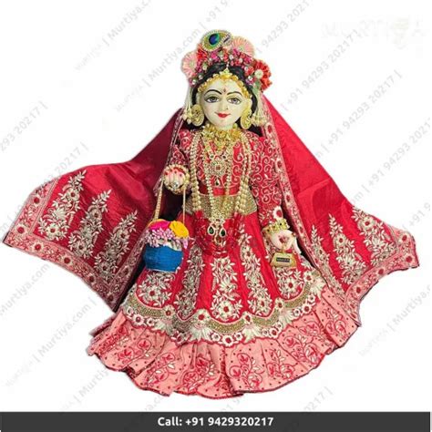 Inches Iskcon White Radha Krishna Marble Statue With Red Embroidery