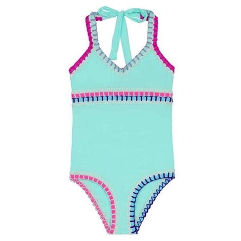 Pilyq Swim Nwt Pilyq 2 Girls Aqua Crochet Splash Rainbow Trim Pc