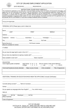 Fillable Online CITY OF ORLAND EMPLOYMENT APPLICATION Fax Email Print