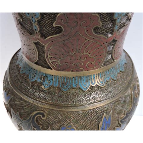 Early 20th Century Antique Japanese Champleve Cloisonné Engraved Vase ...