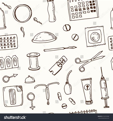 Hand Drawn Doodle Contraceptive Seamless Pattern Stock Vector Royalty