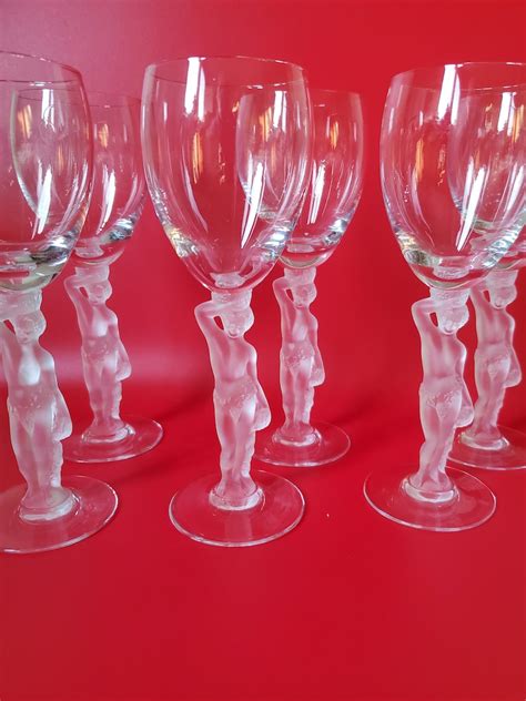 Vintage Bayel France Crystal Bacchus Frosted Nude Stem Glasses Frosted