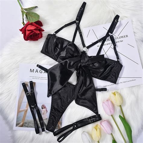 Women Sexy Lingerie Set Pc Big Bow Tie Hollow Bra T Back Bikini Leg Ring Set Jpeg