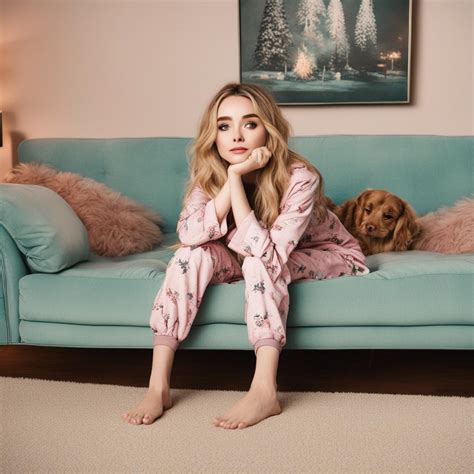 Barefoot Sabrina Carpenter, wearing pajamas, lying by JoeChill68 on ...