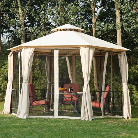 Outsunny 13 Pieds Gazebo Hexagone Exterieur Auvent Portable Jardin Brick