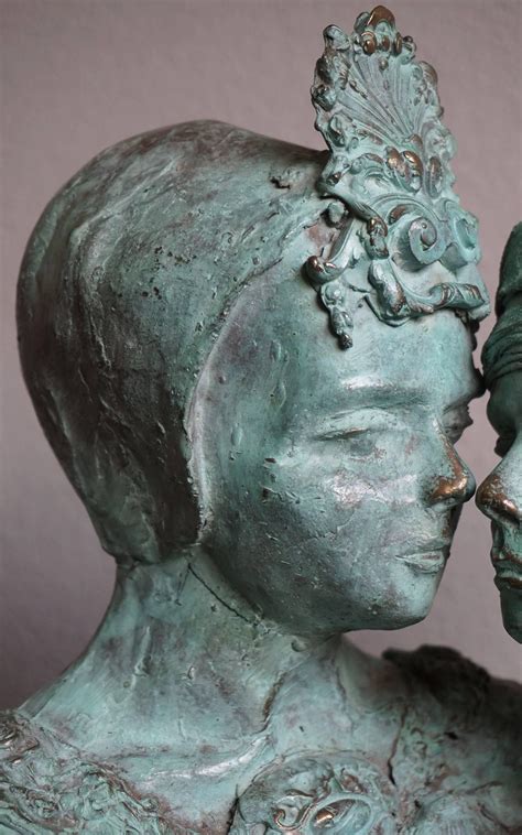 Sizeable And Signed Bronze Bust Sculpture Of Sisters Or Female Lovers