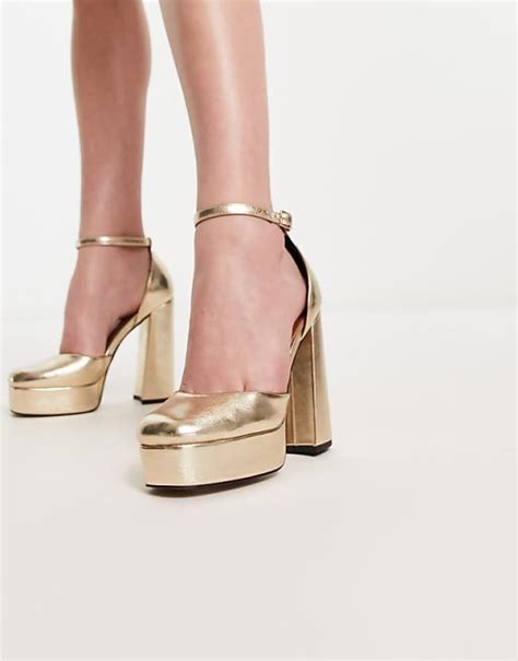 Zapatos Dorados Con Tacón Alto Y Plataforma Priority De Asos Design Asos