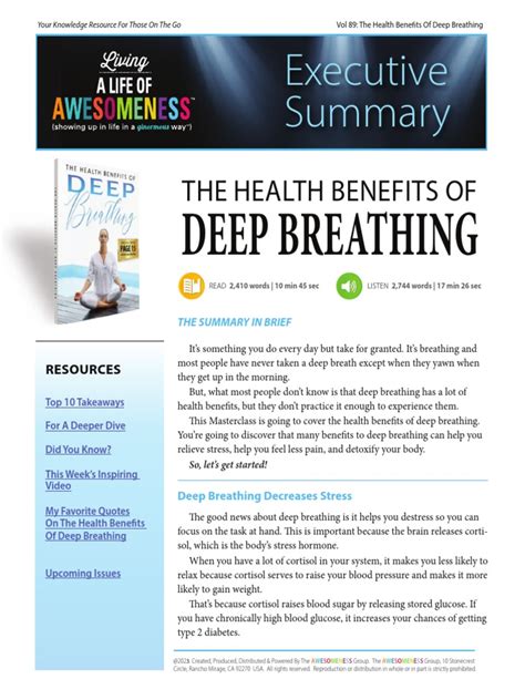 The Health Benefits of Deep Breathing | PDF | Breathing | Chronic ...