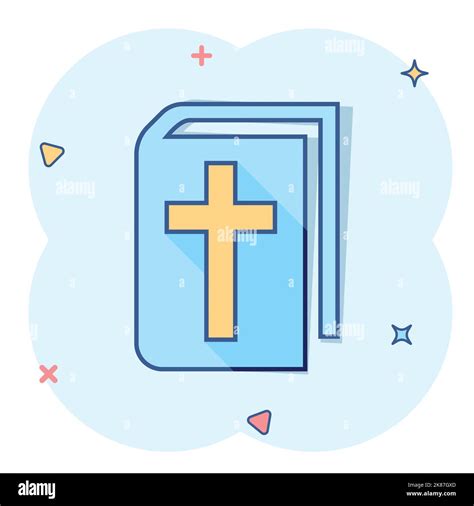 Bible book icon in comic style. Church faith cartoon vector ...