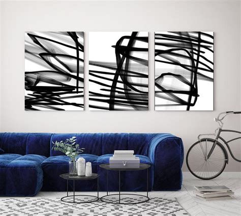 Black And White Triptych Canvas Prints 3 Panels Stretched Etsy White