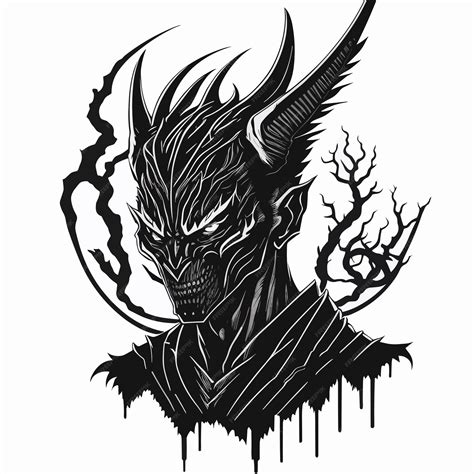 Premium Vector | A drawing of a demon with horns and a head with horns.