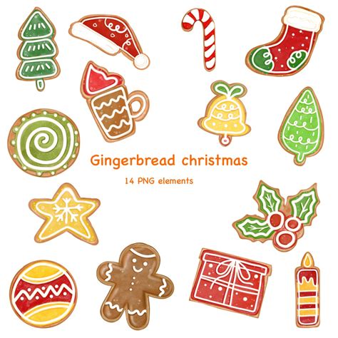 Christmas Gingerbread Watercolor Clipart Etsy