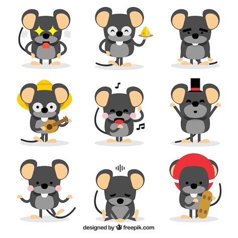 Funny cartoon mice collection Vector | Free Download