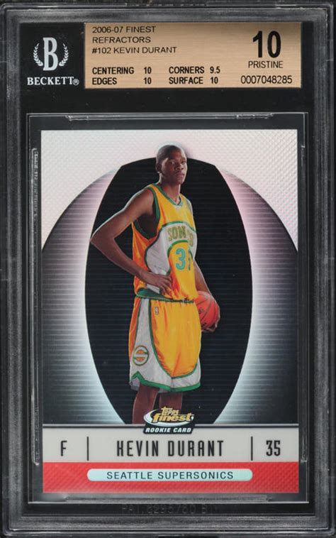 2006 Finest Refractor Kevin Durant ROOKIE 399 102 BGS 10 PRISTINE