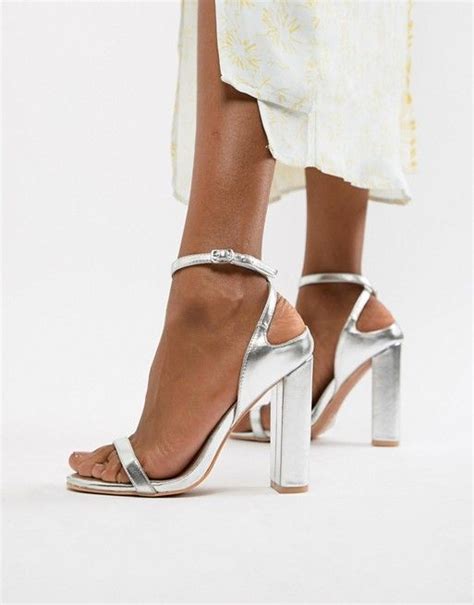 Image AlternateText Silver Block Heels Silver Block Heel Sandals Heels