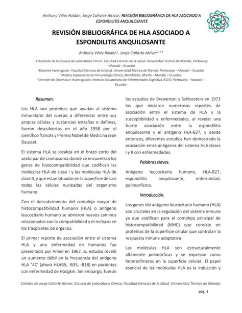 Hla Asociado A Espondilitis Anquilosante Pdf