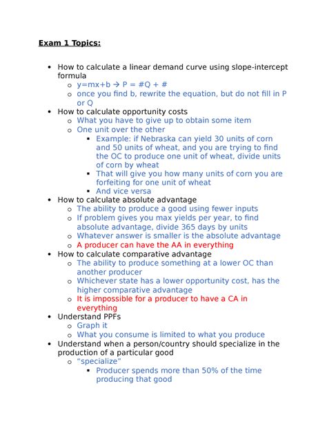 ECON 221 Exam 1 Study Guide Exam 1 Topics How To Calculate A Linear