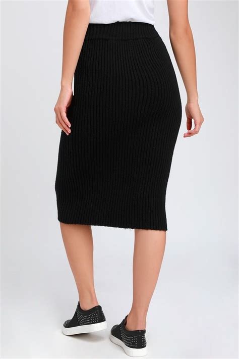 Hallis Black Ribbed Knit Midi Skirt Knit Midi Skirt Midi Skirt Knit