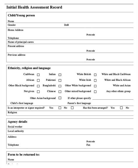 Printable Health Assessment Form