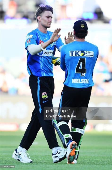 Henry Thornton Of The Strikers Celebrates The Wicket Of Joe Clarke Of News Photo Getty Images