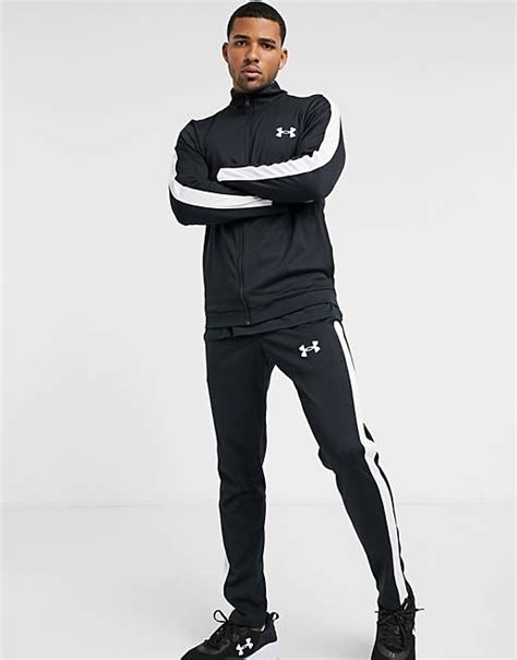 Under Armour Tracksuit Set In Black With White Stripe Asos