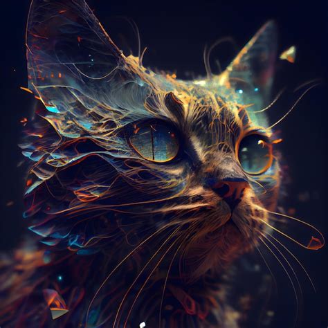 Premium Photo Fantasy Cat With Abstract Fractal Pattern D Rendering