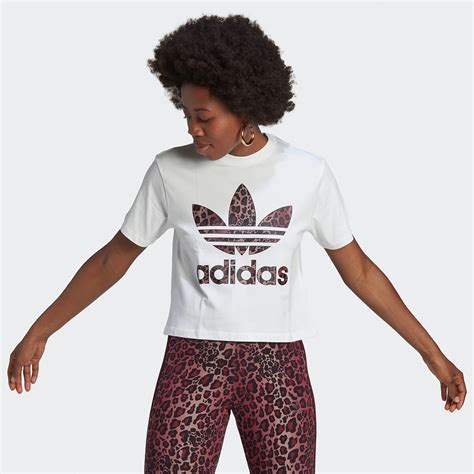 T Shirt Crop Graphics Logo Motif L Opard Adidas Originals Blanc La