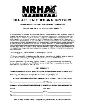 Fillable Online Affiliate Designation Form Association Qu B