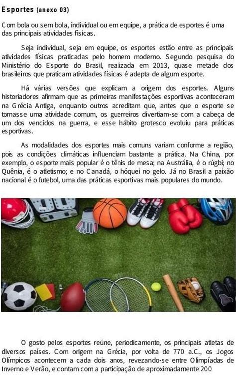 Texto Sobre Esportes - de acordo com o texto, explique o surgimento dos esportes - brainly.com.br