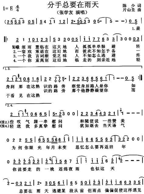 张学友 《分手总要在雨天 粤语 》简谱 张学友 简谱大全