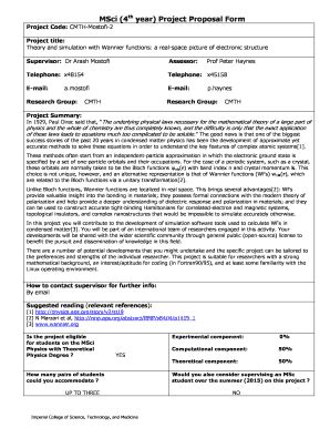 Fillable Online Workspace Imperial Ac Msci Th Year Project Proposal