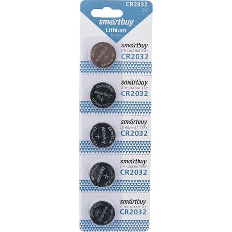 Элемент питания Smartbuy литиевый, cr2032/5b (100/4000) упаковка 5 шт ...