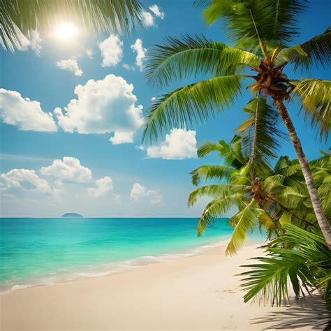 Una Palmera En Una Playa Con Un Cielo Azul Y Nubes En El Fondo Foto