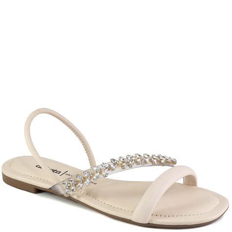 Sand Lia Rasteira Pedrarias Bico Quadrado Dakota Y Off White