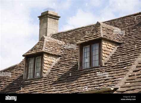 Dormer Windows In A Cotswold Stone Roof On A Cottage At Castle Combe