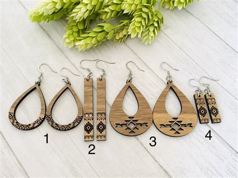 Wooden Earrings Hanging Earrings Maple Wood Laser Cut Earrings T