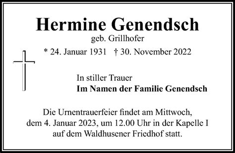 Traueranzeigen Von Hermine Genendsch Trauer Anzeigen De