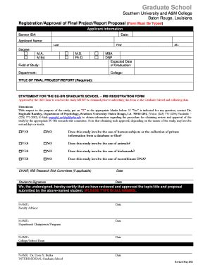 Fillable Online Subr Graduate School Formregistrationapproval Of Final