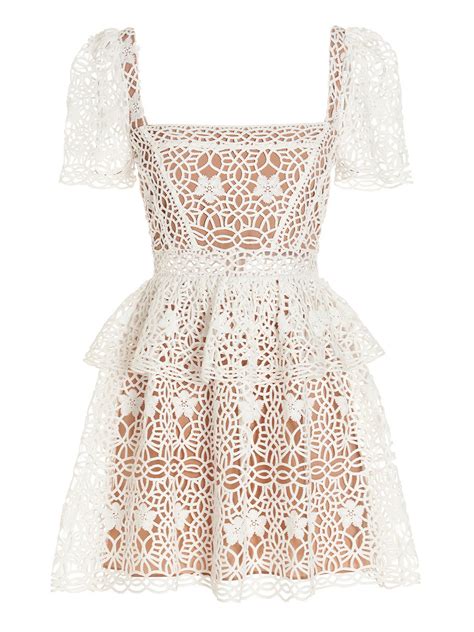 Self Portrait Off The Shoulder Guipure Lace Mini Dress In White Modesens