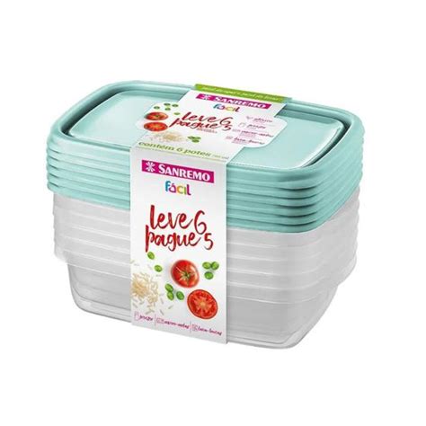 Kit 6 Potes Plásticos Sanremo 785ml BPA Free Tampa Hermética Geladeira