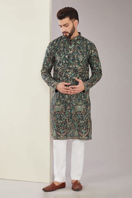 Buy Multi Color Georgette Embroidered Kashmiri Thread Kurta For Men By