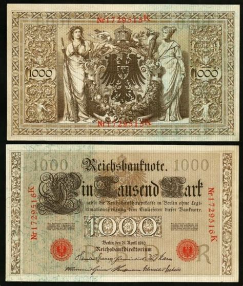 1910 Grand Banknote Imperial German Empire 1000 Mark Reichs Banknote