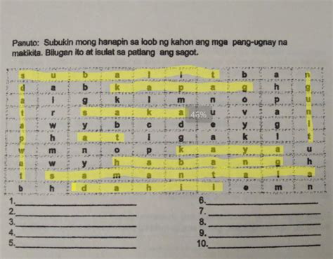 Subukin Mong Hanapin Sa Loob Ng Kahon Ang Mga Pang Ugnay Na Makikita