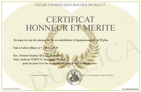 Certificat Honneur Et Merite